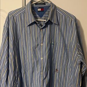Tommy Hilfiger Men's Blue and Yellow Striped Shirt